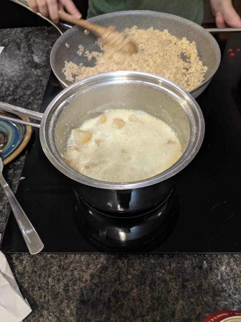 Celery root and rice cooking